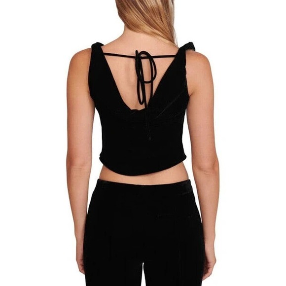 NWT Staud Vivienne Velvet Crop Tank Top V Neck Women's Black Size Medium - Picture 2 of 9